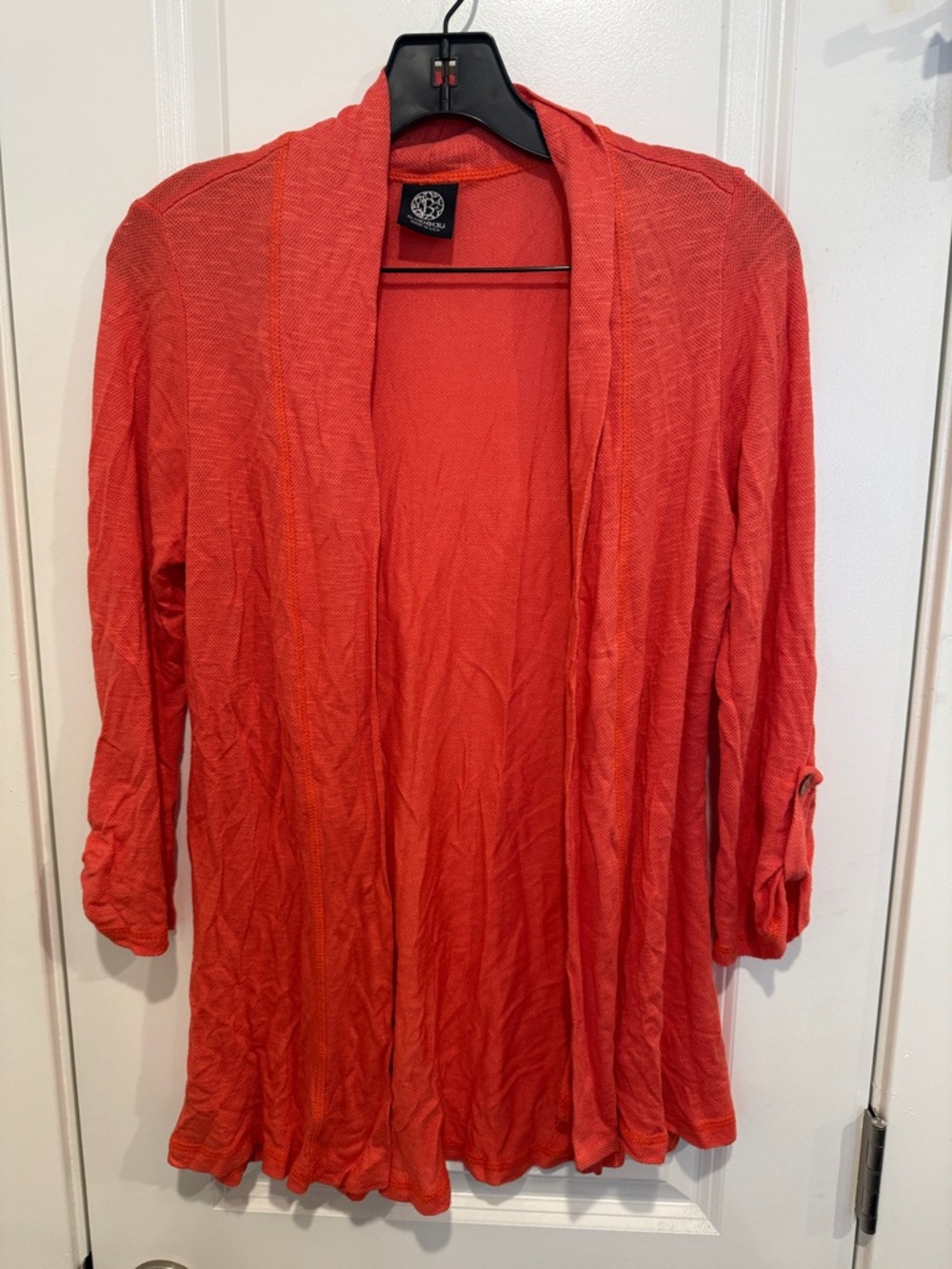bobeau Coral-Orange Button Tab Cardigan